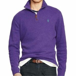 Polo Ralph Lauren 1/4 Zip Sweater Purple Long Sleeve Pullover Sweatshirt Sz L